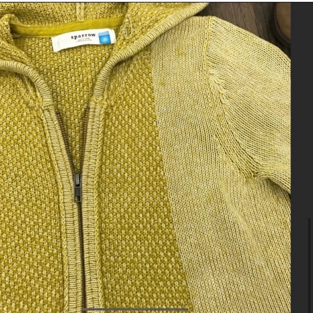 Anthropologie sparrow knit zip hoodie mustard yellow- size small